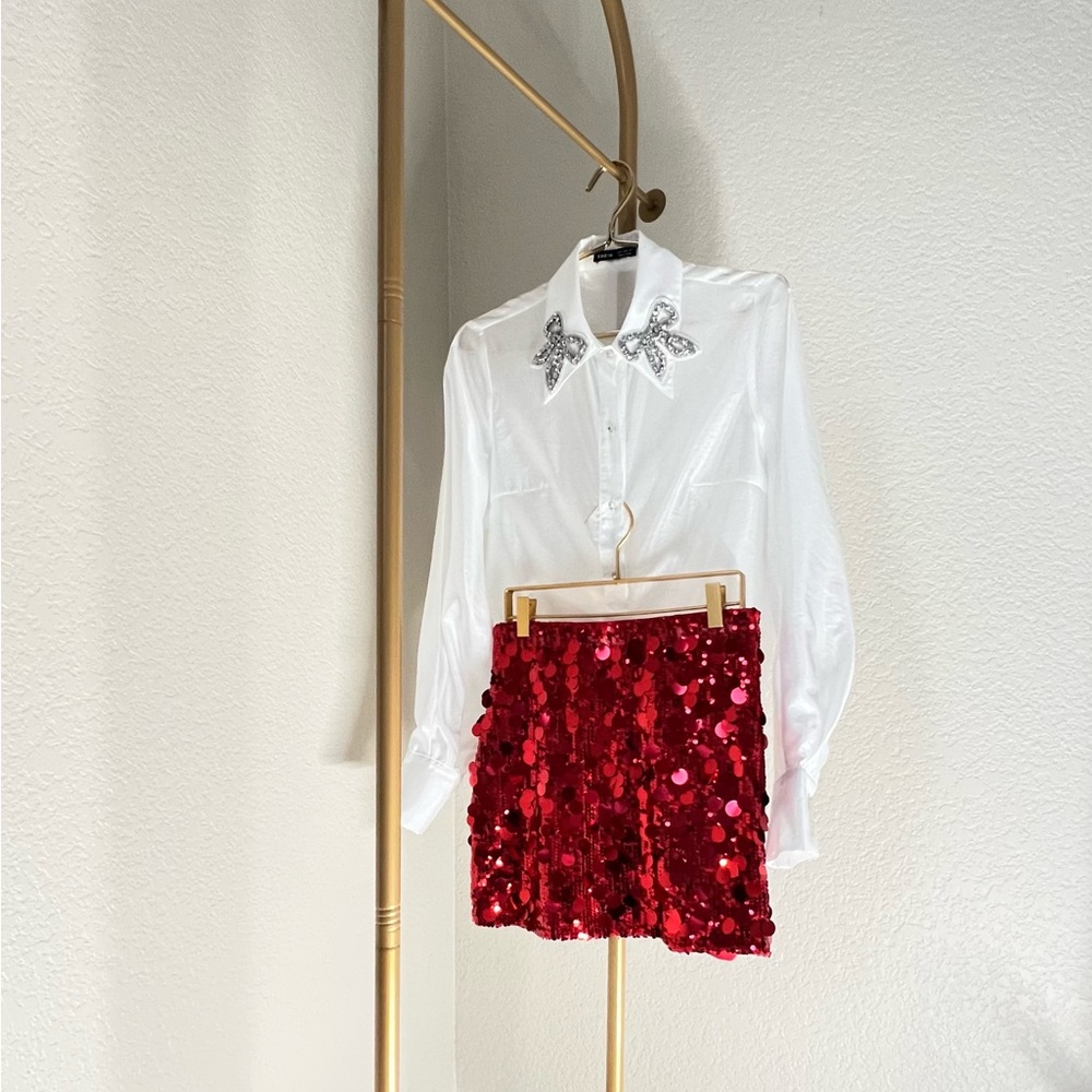 SHEIN Red Sequin Mini Skirt